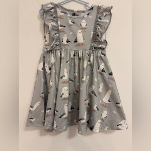 Charming Gray Kids Dress with Bird Seagull  Design